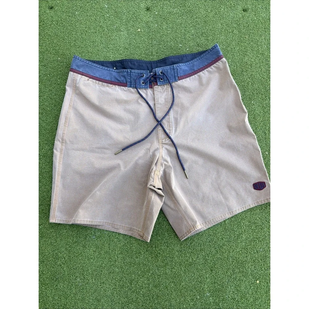 Deus Ex Machina Swim Board Shorts Mens 34 Brown Colourblock Drawstring